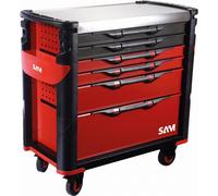 Servante extra large XL 6 tiroirs SAM OUTILLAGE rouge plateau inox - 416-AXL