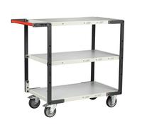 Servante Flatpack, 3 plateaux mélaminé, 850 x 500 mm, roues TPE, 250 kg