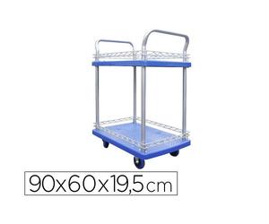 Servante viso premium 2 plateaux polypropylene 72x48cm rebords 2 roues fixes 2 pivotantes charge 150kg