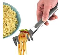 Serveur De Pâtes, Clips Alimentaires En Silicone Clips De Pâtes, Fourche De Serveur À Cuillère En Silicone Antiadhésive Avec Dents Et Poignée En Acier Inoxydable Pour Les Spaghettis, Nouilles, Pâtes