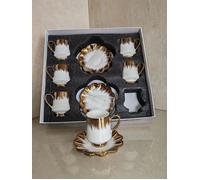 Service a cafe - 6 tasses de cafe - 6 dessous de tasses - fleur - LEUMX - blanc