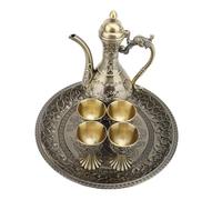 Service à Café à Thé Turc Vintage en Bronze, Ensemble de Théière en Métal de Dragon Gravé Orné, Verres de Style Rétro Du Moyen-orient, Ensemble de Service Décoratif (Bronze)