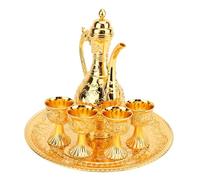 Service à Café à Thé Turc Vintage en Bronze, Ensemble de Théière en Métal de Dragon Gravé Orné, Verres de Style Rétro Du Moyen-orient, Ensemble de Service Décoratif (Or)