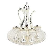 Service à Café à Thé Turc Vintage en Bronze, Ensemble de Théière en Métal de Dragon Gravé Orné, Verres de Style Rétro Du Moyen-orient, Ensemble de Service Décoratif (Argent)