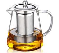 Service à café et à thé en verre 750 ml BOWD avec passoire à thé en acier inoxydable résistant à la chaleur, pour café, thé, eau, carafe, pot à lait, bouteille à jus, utilisable au micro-ondes, verre 