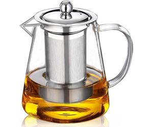 Service à café et à thé en verre 750 ml BOWD avec passoire à thé en acier inoxydable résistant à la chaleur, pour café, thé, eau, carafe, pot à lait, bouteille à jus, utilisable au micro-ondes, verre 