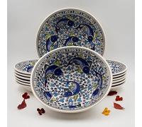 Service à couscous assiettes creuses Poissons Bleus- 12 pers