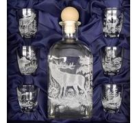 Service à liqueur - Carafe et 6 verres à liqueur - Décor de chasse - 500 ml - Coffret cadeau 7 pièces
