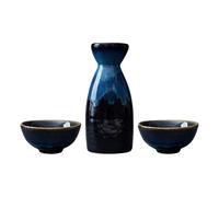 Service à Saké Japonerie en Céramique Bleu, 1 Set 12x6x6cm | Style Japonerie Vintage, Surface Peinte à Main, Motif Étoilé, pour Restaurants et Maison