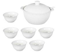 Service à soupe en céramique blanche avec soupière (2,7 L), louche et 6 bols (25 LTOBUY Blanc