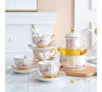 Service à Thé 13 Piece Ceramics Tea Set With Tray Coffee Candle Heating Glass Teapot Afternoon Teacup And Saucer Pour Le Quotidien(Purple)
