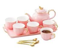 Service à Thé 14 pièces en céramique café service à thé Style européen Phnom Penh tasse Pot plateau ensemble maison cuisine fournitures verres Pour Le Quotidien(Rosa)