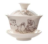 Service à thé chinois avec soupière et bols en porcelaine blanche, tasse à thé Gaiwan Kung Fu - Cadeau - Bol en poterie avec couvercle bleu et blanc (G)