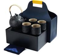 Service à thé de voyage, théière de 700 ml, 4 tasses, aspect bois, gris, 25 oz