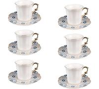 Service à thé en céramique, 6 pièces, 95 ml, blanc/bleu, décoratif, porcelaine