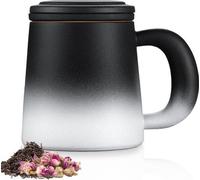 Service à thé en céramique avec filtre en acier inoxydable, 420 ml, noir et blanc