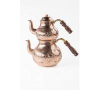 Service à thé en cuivre lourd martelé à la main, 2,6 L, fond 14,5 cm, haut 10,5 cm, idéal pour la cuisine et la présentation, finition métallique authentique, fabriqué en Turquie