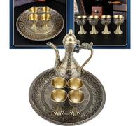 Service à thé en métal, théière vintage avec soucoupe et tasses pour bar