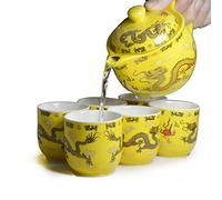 Service à thé en porcelaine avec 1 théière 6 tasses, théière et théière en céramique - Cadeau décoratif de table (dragon)