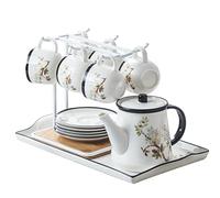 Service à Thé Ensemble De Tasses À Thé Style Japonais Café En Céramique Et Support Soucoupe Plateau Théière Cafetière Cadeau Cuisine(Black)