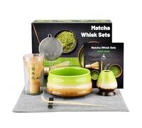 Service à thé japonais, 7 pièces Matcha Kit, Bol à matcha, Fouet à matcha en bambou, Cuillère, support de fouet à matcha, Coffret cadeau, Service à thé matcha en céramique -Change Green