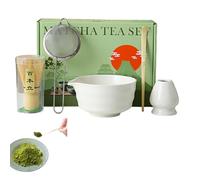 Service à thé Matcha - Ensemble de matcha japonais de 5/8 pièces avec fouet en bambou, pelle, bec et torchon - Coffret cadeau écologique pour débutants et amateurs de thé (blanc, ensemble de 5 pièces)