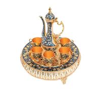 Service À Thé Turc 6 Tasses Ensemble À Thé En Alliage De Zinc Or Et Bleu, Service À Café Oriental, Avec Théière 280Ml Et Plateau Ensemble Pots Verre, Décoration Table Thé