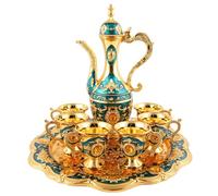 Service à thé turc, ensemble de tasses à café turques dorées vintage exquises avec plateau et 6 tasses, verres thé marocains de luxe en métal pour les décorations fête la maison..