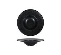 Service Assiettes DENA rondes de 6 Pièces creuses en Porcelaine noir, plat de service pour soupe, entrées, desserts et salades - diamètre 28,5 x