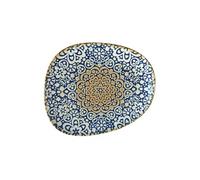 Service d'assiettes ovales de 12 pièces plates et empilables 460g TIFFANY, plat à desserts ou entrées en porcelaine bleu - Dimension: 24 x 19,5 cm Bleu G