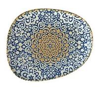Service d'assiettes ovales de 12 pièces plates et empilables TIFFANY, plat à desserts ou entrées en porcelaine bleu - Dimension: 19 x 15 cm Bleu G