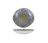 Service d'assiettes ovales de 6 pièces creuses et empilables TIFFANY, 620g plat à soupe, pâtes et salades en porcelaine bleu - Dimension: 26 x 24 cm