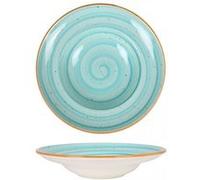Service d'assiettes rondes de 6 pièces creuses et empilables 880g ANNE, plat à soupe, pâtes et salades en porcelaine bleu - Dimension: 27 x 5,5 cm