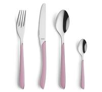 Service de couverts 24 pièces pour 6 personnes, en acier inoxydable, de couleur rose pâle, compatible lave-vaisselle