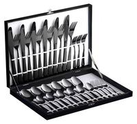 Service de couverts 30 pièces pour 6 personnes, noir, en acier inoxydable 18/10, finition miroir, compatible lave-vaisselle
