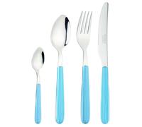 Service de couverts pour 24 personnes, fabriqué à partir de plastique recy vec un motif à rayures de type seersucker, de couleur bleue