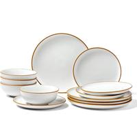 Service de table 12 pièces Assiettes et bols en céramique Service pour 4 personnes Blanc