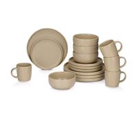 alpina Service de Table 16 Pièces - Ensemble de Vaisselle pour 4 Personnes - Vaisselle en Faïence - Assiettes à Petit Déjeuner, Assiettes à Dîner, Bols et Tasses - Sable