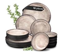 service de table 6 personnes 18 Pièces services de vaisselle beige 6x assiettes plates, 6x assiettes creuses, 6x à petit-déjeuner