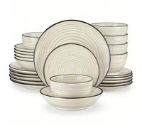 Service de table en porcelaine 24 pièces, assiette plate, assiette à dessert, assiette creuse et bol pour 6 personnes, ensemble beige, passe au micro-ondes, au four et au lave-vaisselle, taches peinte