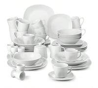 Service de table en porcelaine 50 photos, ensemble blanc, assiettes Squricle, service pour 6 personnes, assiette à dîner, assiette à dessert, assiette creuse, bol, tasse, soucoupe, tasse, coquetier, p
