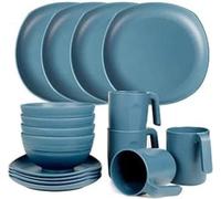 Service de table, léger et incassable, service de table 16 pièces pour enfants et adultes, comprenant 4 assiettes plates, 4 assiettes à dessert, 4 tasses, pour 4 personnes