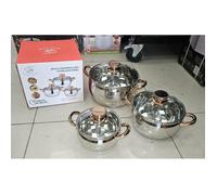 Royal Swiss® Batterie de Cuisine Inox 10 Pièces - Casseroles & Poêles avec Couvercles en Verre - Tous Feux - Acier Inoxydable Durable (6 pcs Gold)