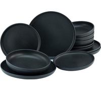 Service de table Uno Black, 12 pièces - ensemble d'assiettes avec des assiettes extra-larges
