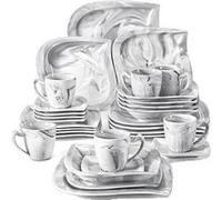 Service de vaisselle, design gris marbré, collection de 30 pièces, Ensemble de 30 PCS de plats