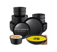 tectake® Service de table 6 personnes Service vaisselle et arts de la table 24p. avec 6x Assiettes creuses 6x assiettes plates 6x assiette à dessert 6x bols petit déjeuner Coupelle soupe Lot assiette