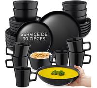Service de vaisselle - TECTAKE - Service de vaisselle UNA en grès composé de 30 pièces pour 6 personnes, style urbain - Noir
