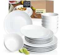 Service en porcelaine décoratif de 12 pièces, de couleur blanche classique.