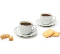 Service Excelsa 6 tasses à espresso avec soucoupes Platinum en porcelaine blanche avec bordure argentée
