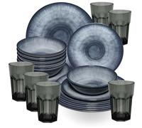 Service table mélamine Jesolo Gris 6 personnes 24 verres assortis 400ml